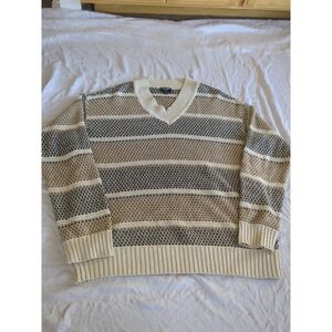 Todd Snyder Knit Linen Sweater Pullover Striped Colorblock Tan Brown Sz Medium
